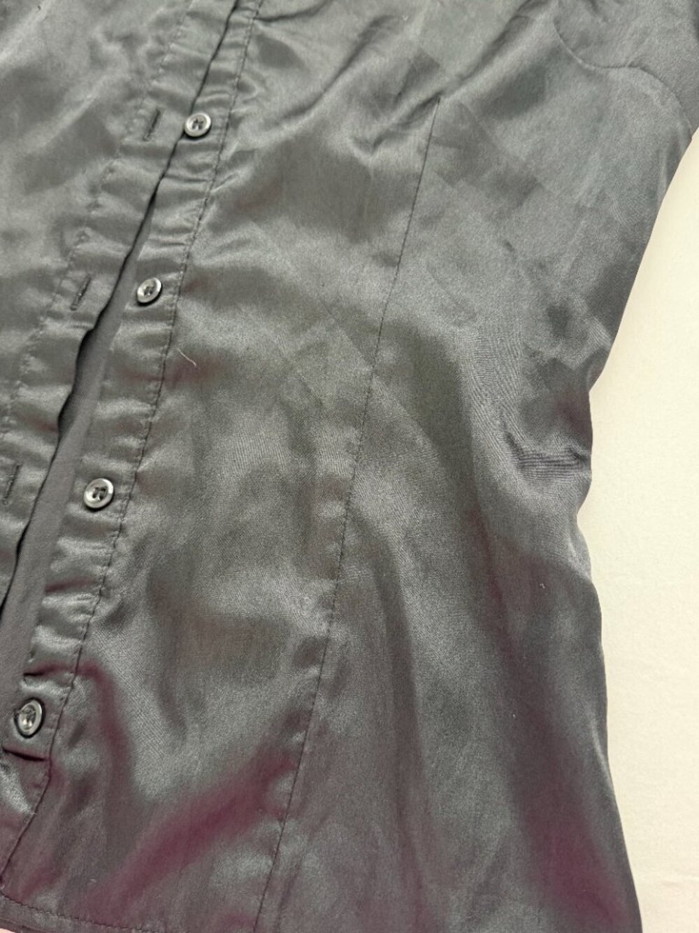 Rampage Black Satin Button Up Blouse Women Medium Business Casual Work Top - Picture 3 of 8
